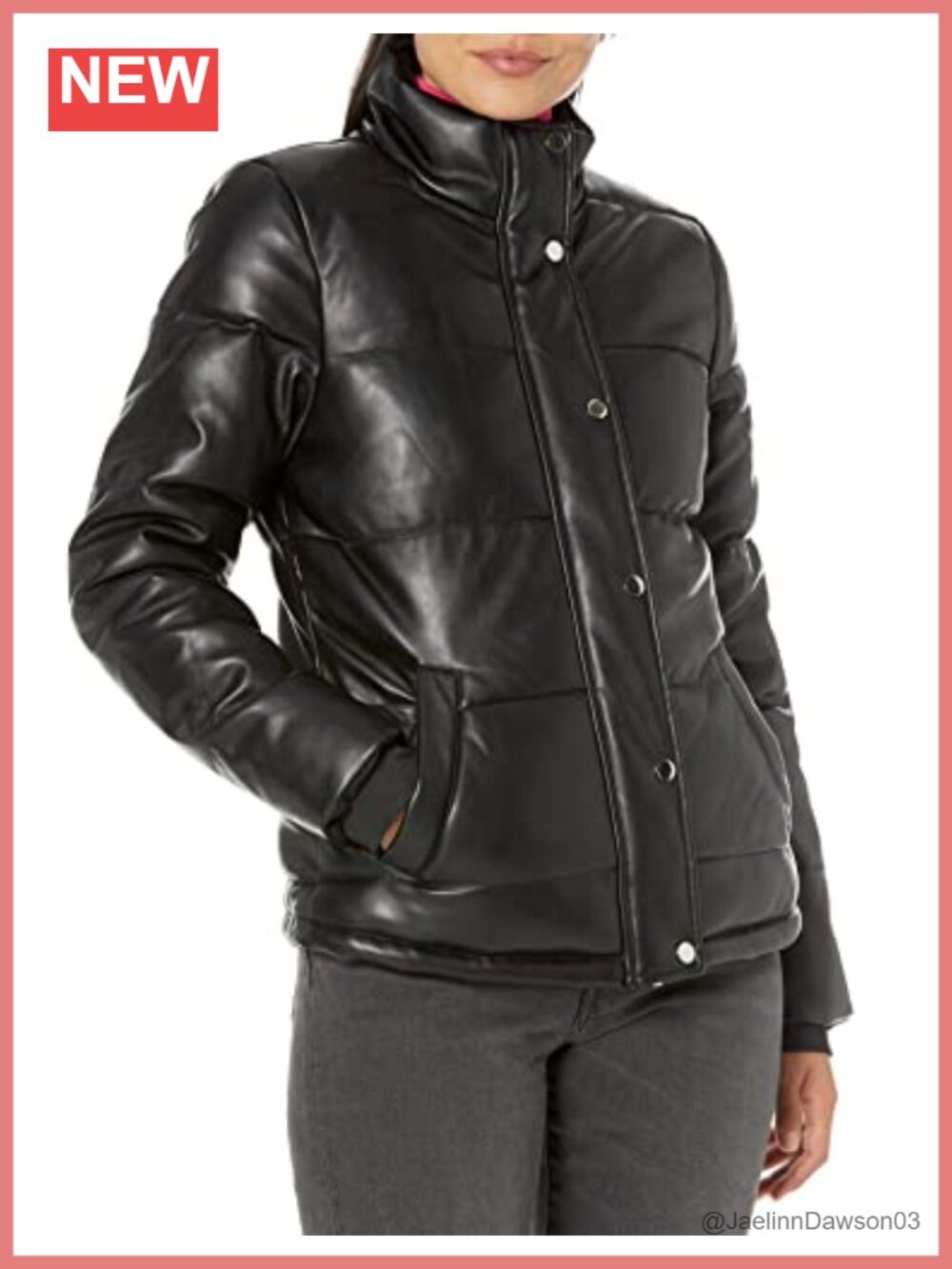 Pleather High Collar Puffer Jacket Faux Fur Lined Quilted Waist Length